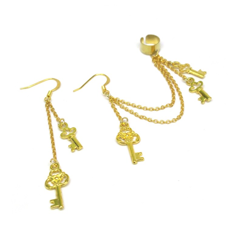 EAR CUFF Gold Plated Key Charms Ear Cuff Extra Earring Etsy