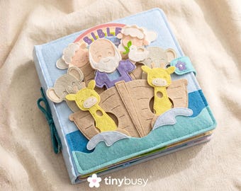 TinyBusy Bible Antico Testamento Libro tranquillo fatto a mano in feltro Libro di storie per bambini piccoli Battesimo Regalo Montessori Giocattolo cristiano Scuola domenicale Chiesa Bambini