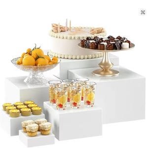 White Acrylic Display Cube Set | Stackable Riser Boxes for Dessert Tables, Retail & Events