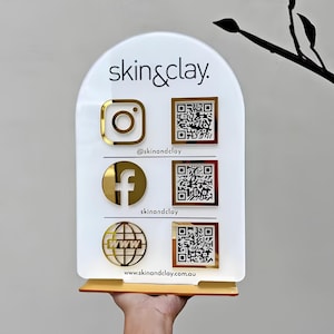 Custom Acrylic QR Code Sign for Social Media | Business Display for Instagram, Website & Reviews