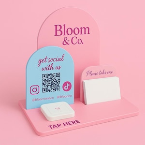 Personalized Acrylic QR Code & NFC Business Sign: Salon, Boutique Social Media Display