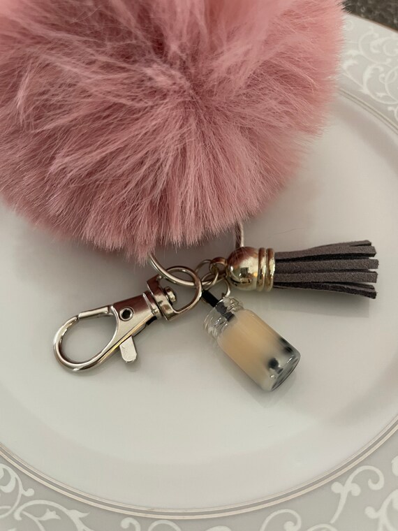 Rose gold pom pom keychain Clearance