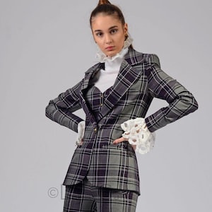 Office Women 3 piece Suit With Tight Pants, Corset Vest Suit, Single Breasted Blazer Jacket | Ramona 3 piece corset vest