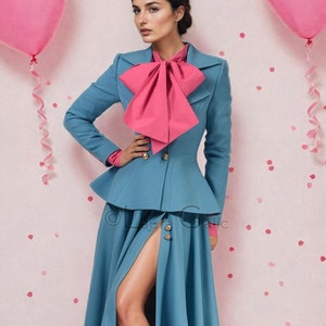 Wickelanzug mit Maxi-Rock, rosa Blazer-Jacke für Frauen | Inez