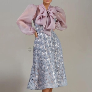 A-line, midi lace dress Igritte 3 with dusty pink organza Lucretia shirt
