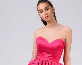 Midi dress strapless, red dress, summer dress, elegant dress, linen dress | Dalma sweet-heart Dress
