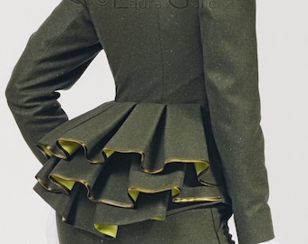 Ruffle Collar Blazer with Straight Skirt, Made To Order