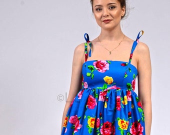 Short babydoll dress, strap dress, summer dress, linen coton dress | Elena Dress