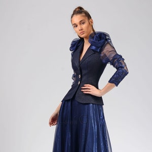Tailored Blazer, Women&#39;s Jacket, Elegant organza and brocade Suit, Personalized Made To Order, Organza suit| Aurelia 3