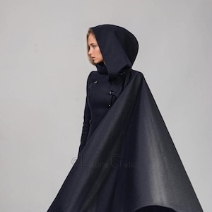 Long Wool Coat with Skirt and Hood, long winter handmade overcoat | Rebecca