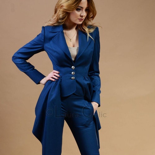 Blue Suit for Women Jacket and Tight Pants Suit Tapered Etsy