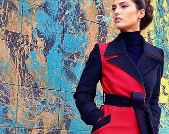 Tailored winter coat, Women's coat, wool coat, Personalized Made To Order, Gift for Her | Romanita 3 bicolor coat