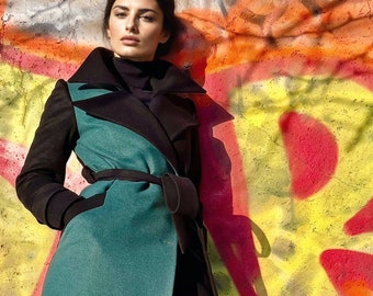 Tailored winter coat, Women's coat, wool coat, Personalized Made To Order, Gift for Her | Romanita 3 bicolor coat