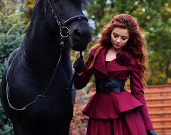 GONNA DI LANA, Gonna INVERNALE, Gonna rinascimentale, Gonna in tulle, Gonna Midi, Gonna invernale a strati di lana rossa per le donne, Abito da donna elegante