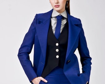 Dual Color Women's 3-Piece Suit, Blazer, Vest & Pants