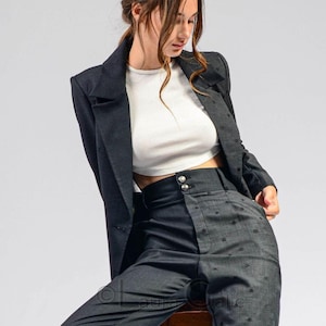 Office Women Boyfriend jacket dual color, Single Breasted Blazer Jacket | Ramona dual polka dotts