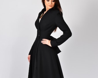 Long Maxi Dress Coat, Winter Pleated Ruffles Jacket For Women | Ligia
