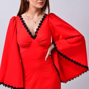 Large Sleeves V-Neck Midi Dress, Knee Length Gown | Teona 3