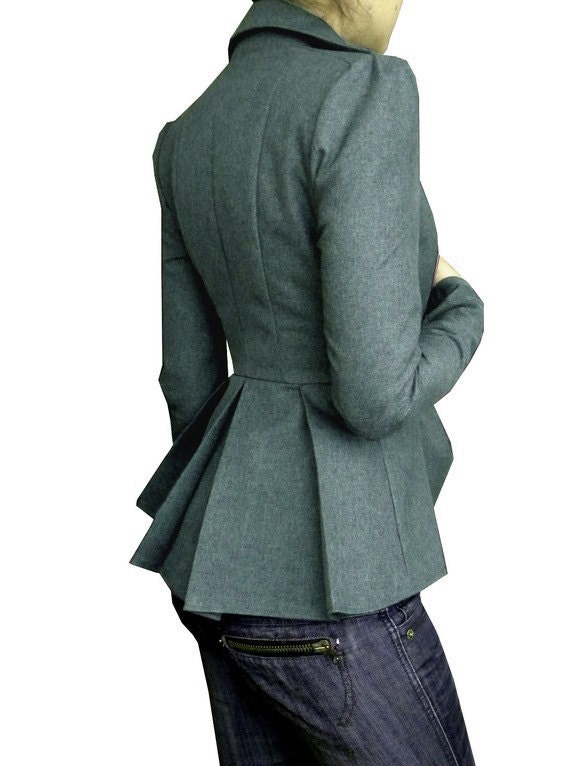 EINreihiger Mantel, GRAU Wollmantel, Woll Wintermantel, Wollmantel