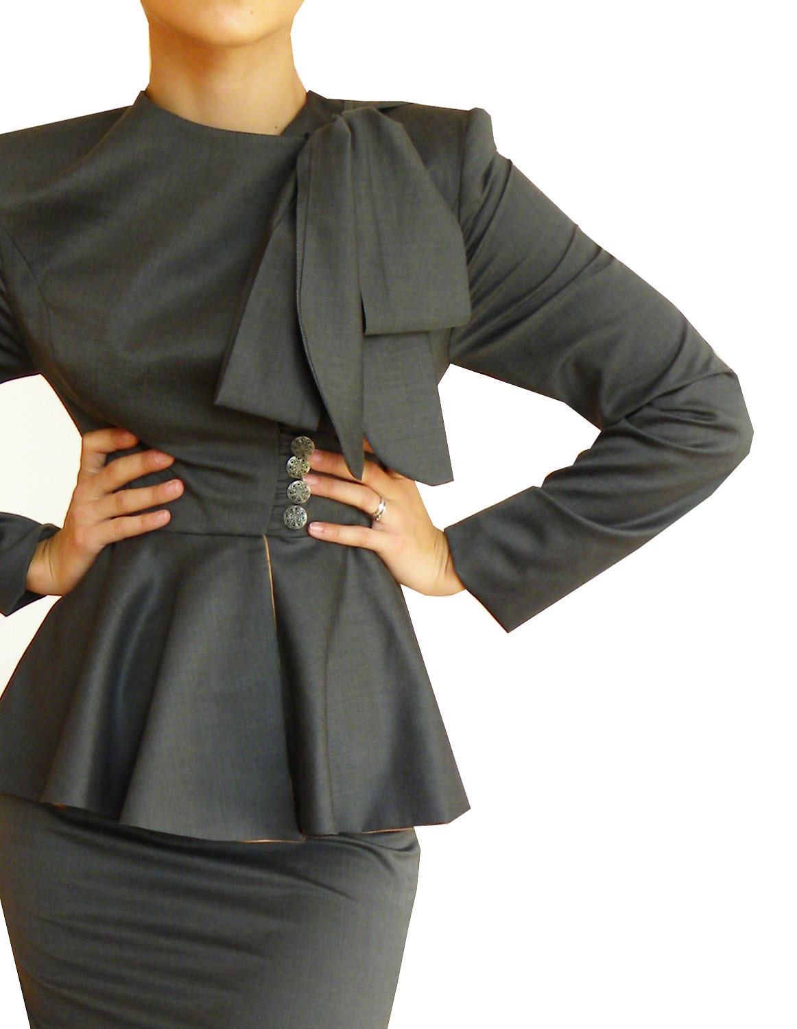 Office Women Suit With Straight Midi Skirt Scarf Collar Wrap - Etsy UK