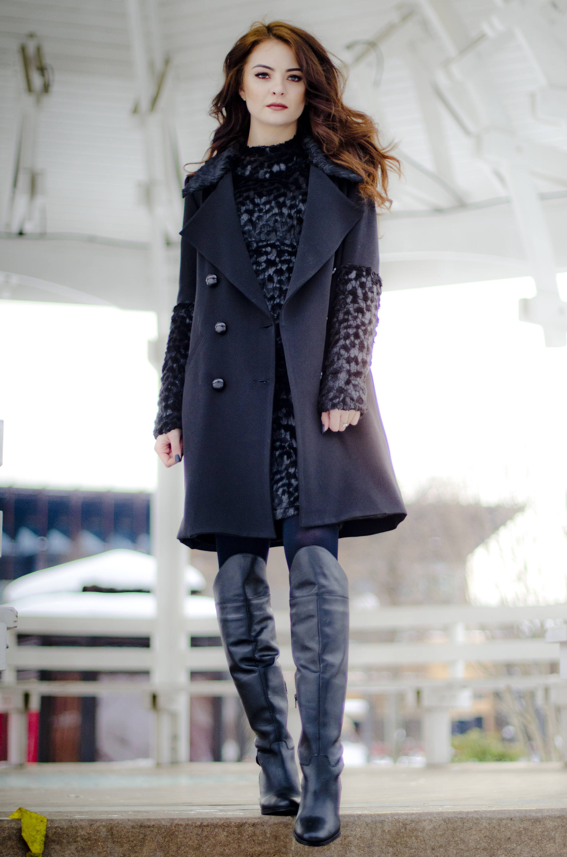 1940s Dark Blue Wool Princess Coat, Double-breasted Long