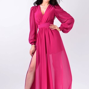 Long Pleated Slit Maxi Dress Long Sleeves V-neck Gown - Etsy