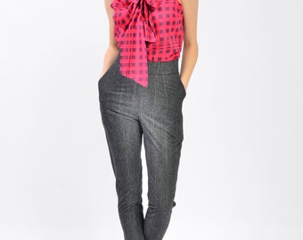 Tapered Pants,  Regular Fit High Waisted With Pockets Trousers