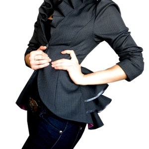 Ruffle Collar Blazer, Office Jacket, Ruffle Back, Two Buttons, For Women, Made To Order Sabrine image 2