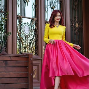 MULTICOLOR DRESS, LONG dress, asymmetrical dress, long skirt dress, Ingrid