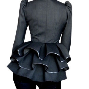 Office Suit With Straight Skirt, Ruffle Collar Blazer, Two Buttons ...