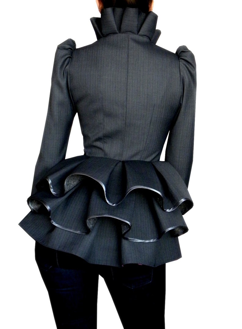 Office Suit With Straight Skirt, Ruffle Collar Blazer, Two Buttons Jacket, Made To Order Sabrine image 5