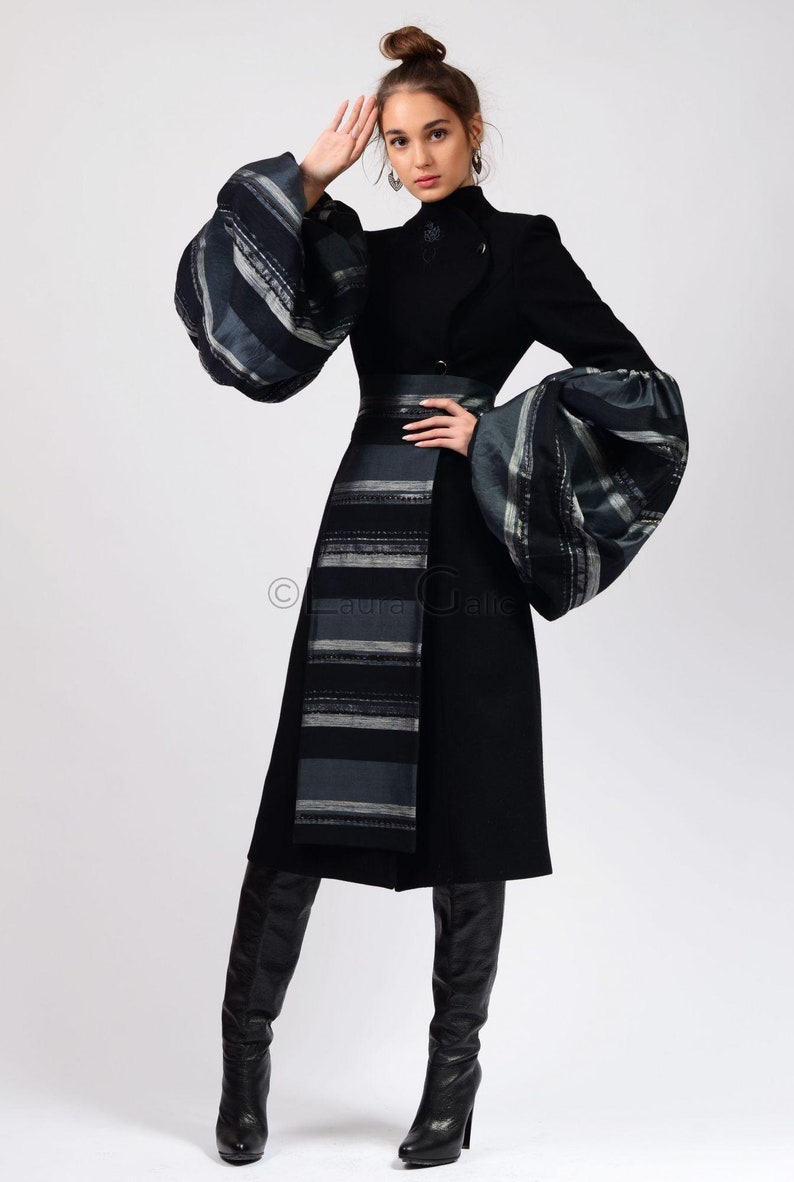 Tunic Long Coat, Romanian traditional fashion inspiration Maxi Winter Jacket For Women Catinca image 4