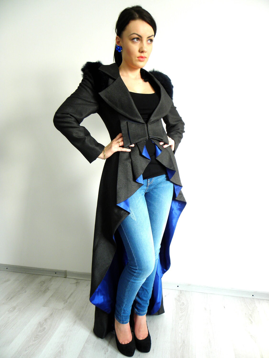 LONG CASUAL JACKET WITH LACE INSERTS HAUTE PROVINCIAL