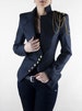 Asymmetrical Blazer, Women's Jacket, Office Jacket, Shoulder Chain, Navy Color Blazer | Milla with chain 