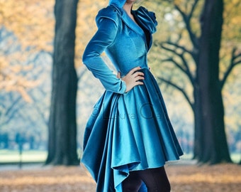 Velvet Couture Coat, Women's Long Linen Boho Winter Coat