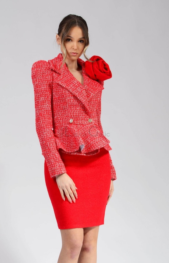 Woman Red Business Skirt Suit Power Moves Skirt Suit Final Sale