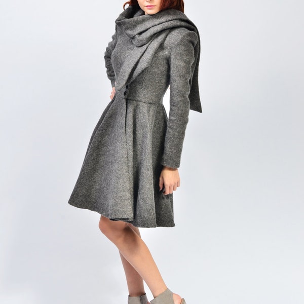 WOLLE-Wrap-Mantel, personalisierte Jacke, Woll-WINTER-Mantel, taillierter Woll-Mantel, wunderbare Midi-Schal-Kragen-Wrap-Jacke, einzigartiger Winter-Mantel