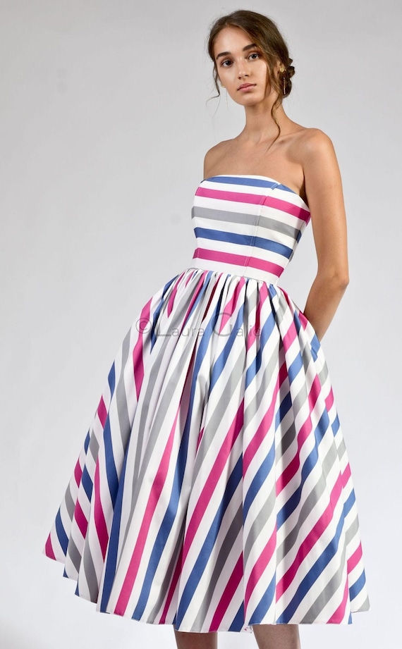 striped corset dress Dancing Queen 4518 - Long Sheath Dress - Illusion Corset Bodice, Thin Straps, High Slit, Beaded Stripes, Lace-Up Back S / Champagne*