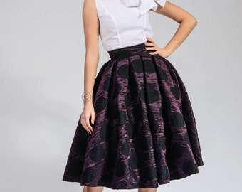 Brocade Velvet Circle Skirt, High Waist Midi Party Skirt