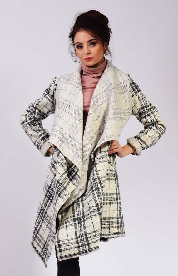 Wrap Midi Coat Waterfall Pleated Women 