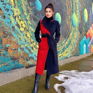 Tailored winter coat, Women's coat, wool coat, Personalized Made To Order, Gift for Her Romanita 3 bicolor coat image 5
