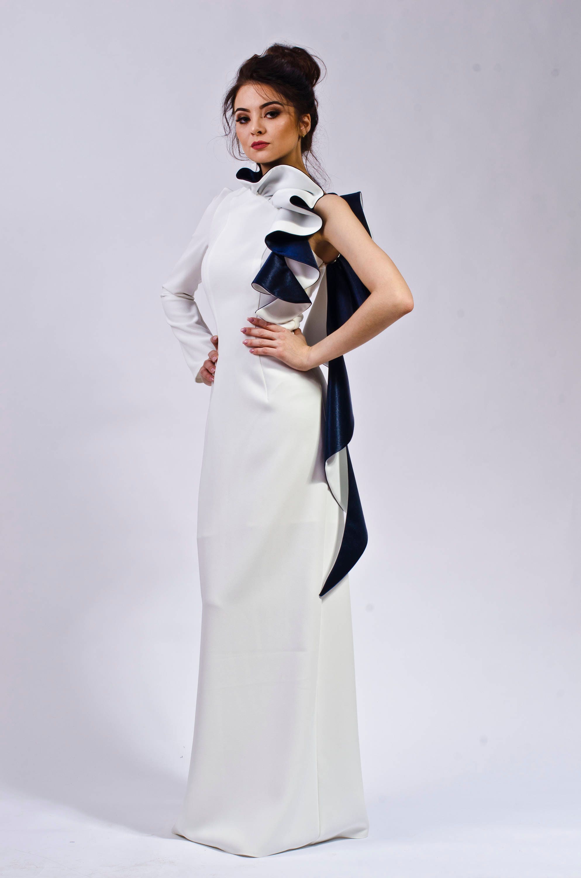 One Sleeve Ruffle Maxi Dress, Long One Shoulder Gown