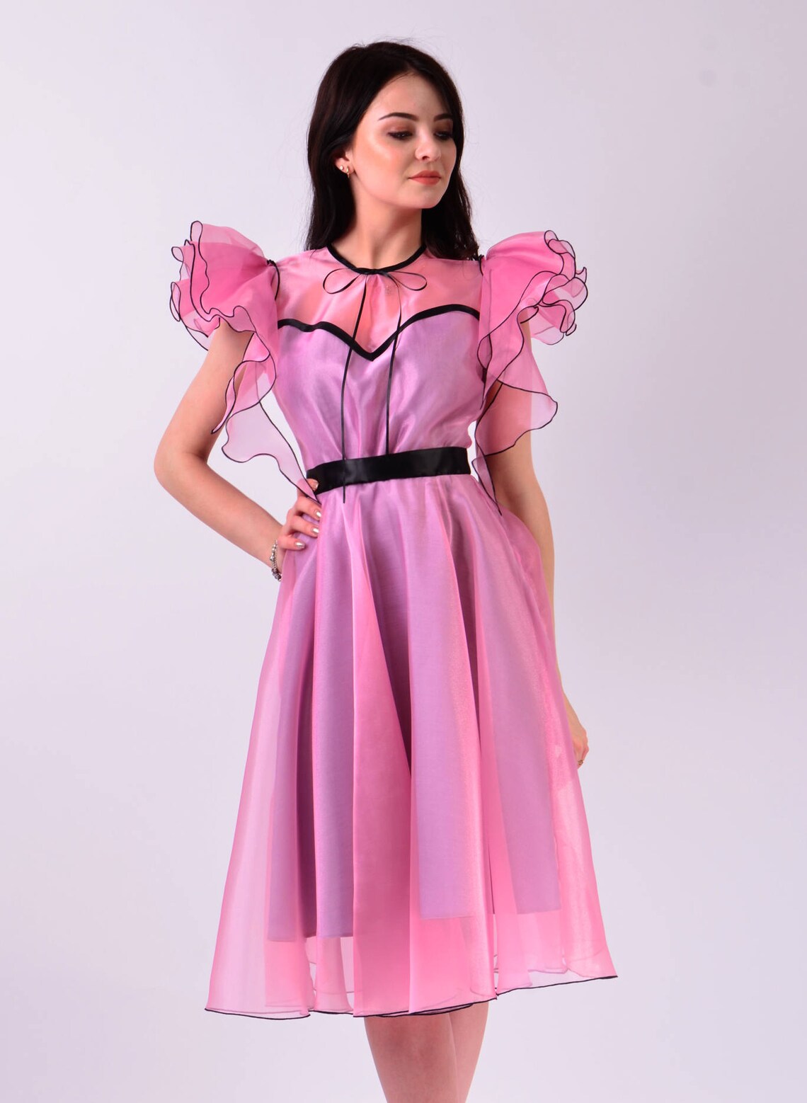 Long Ruffle Sleeve Dress Maxi Pleated Organza Gown Aliona Etsy