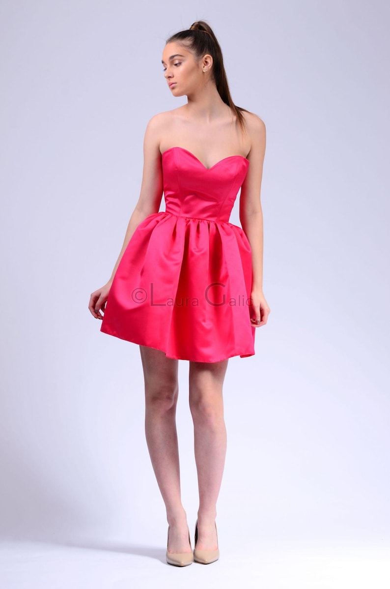 Midi dress strapless, red dress, summer dress, elegant dress, linen dress Dalma sweet-heart Dress image 2