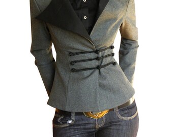 Midi Wrap Blazer, High Shoulder Jacket for Women, Made To Order | Lili
