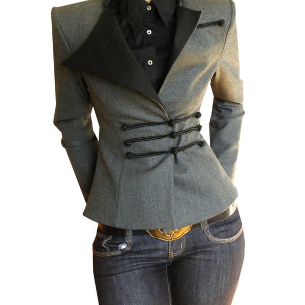 Midi-Wickel-Blazer, High Shoulder Jacke für Frauen, Made To Order | Lilie