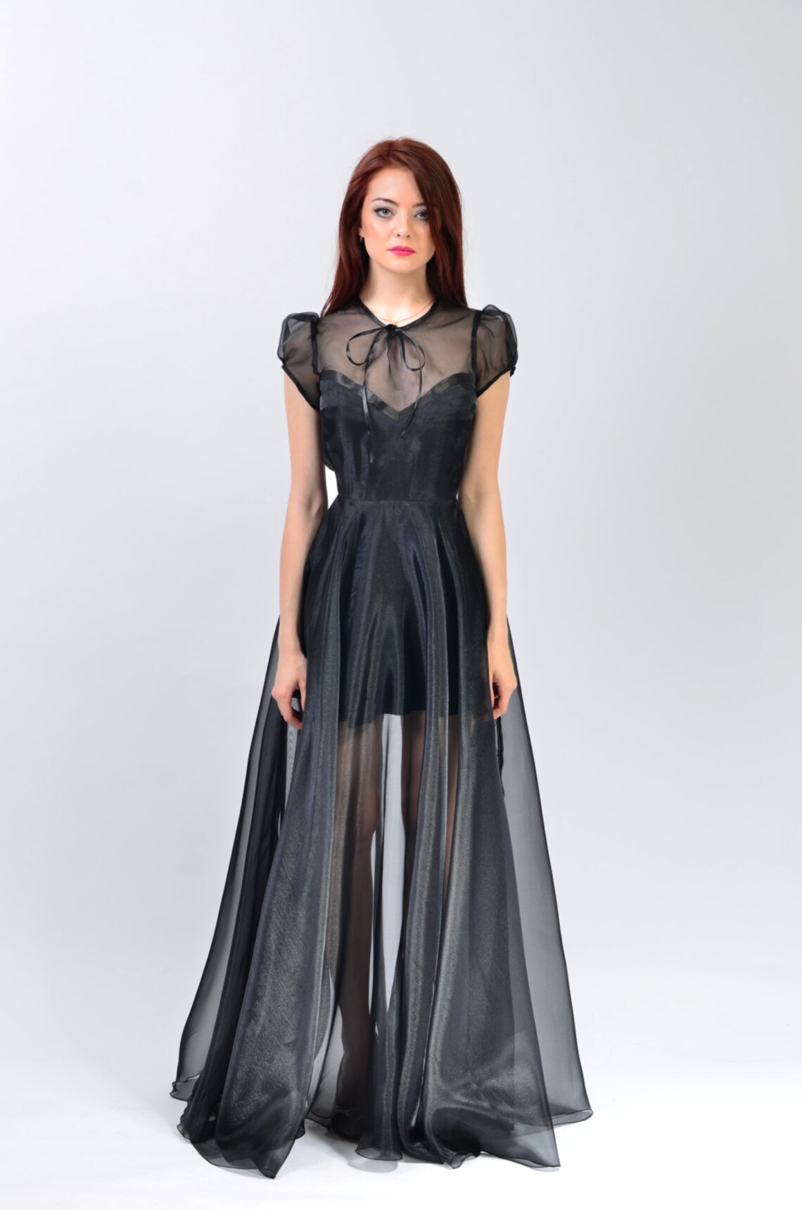 Robe mi-longue à manches en organza main image 0