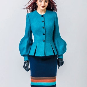Tunic Blazer, Office Jacket, Puffed Sleeves, Gift For Wife, Women&#39;s Wear, Made To Order | Natasha