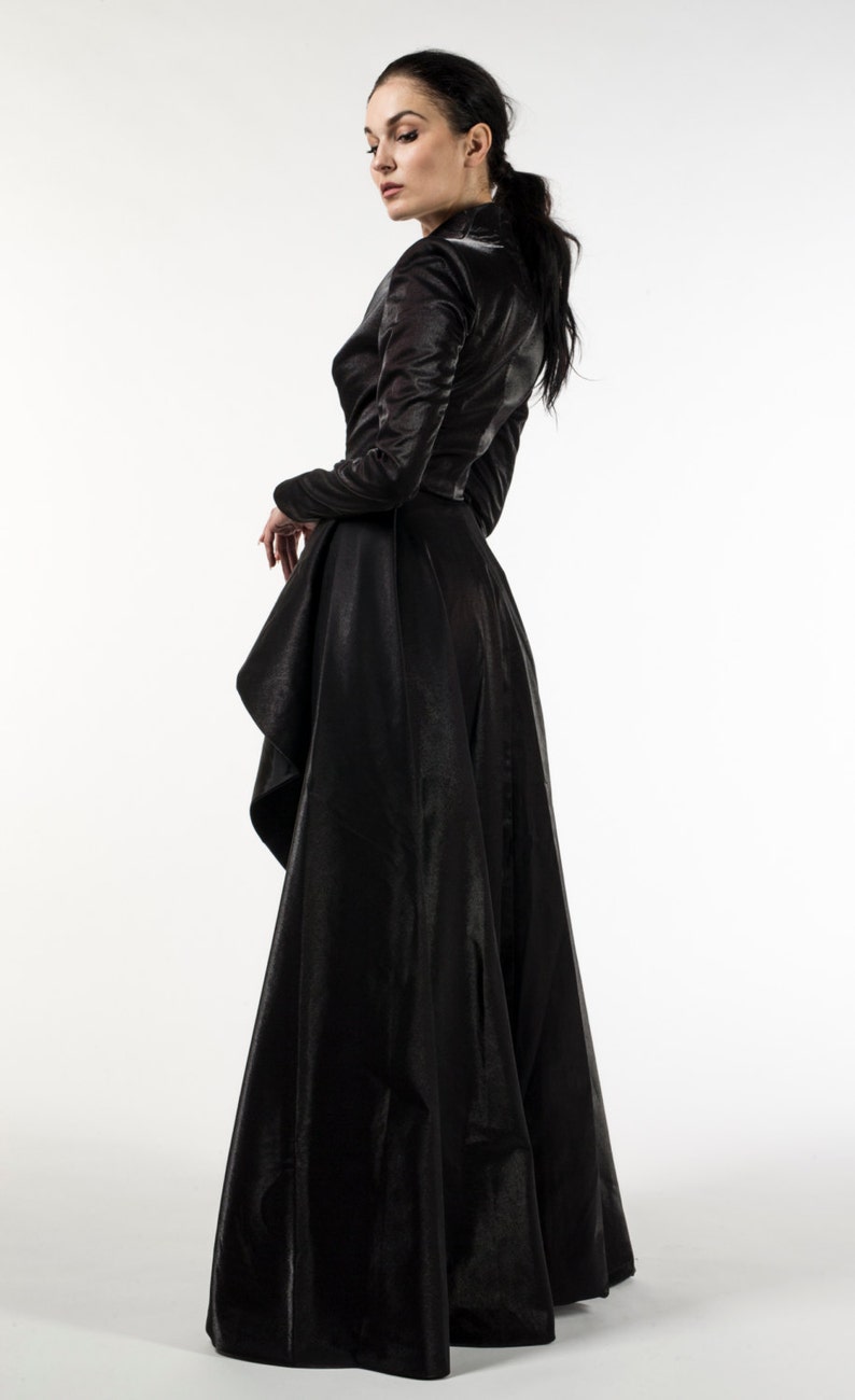 Long Gothic Maxi Dress Coat, Pleated Autumn Haute Couture Jacket Gia image 4