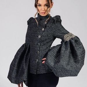 VESTE manches oversize, veste TUNIQUE NOIRE, blazer couture, veste Freia 1 image 7